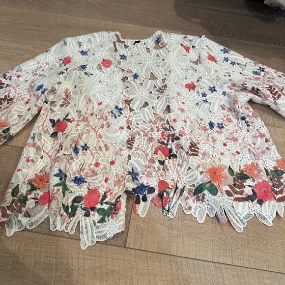 CHRIS MCLAUGHLIN WOMENS XL LACE FLORAL CARDIGAN WHITE - Picture 9 of 10